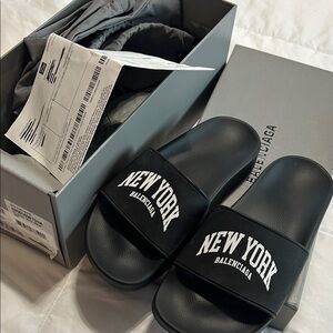 Balenciaga Black and White New York Slides